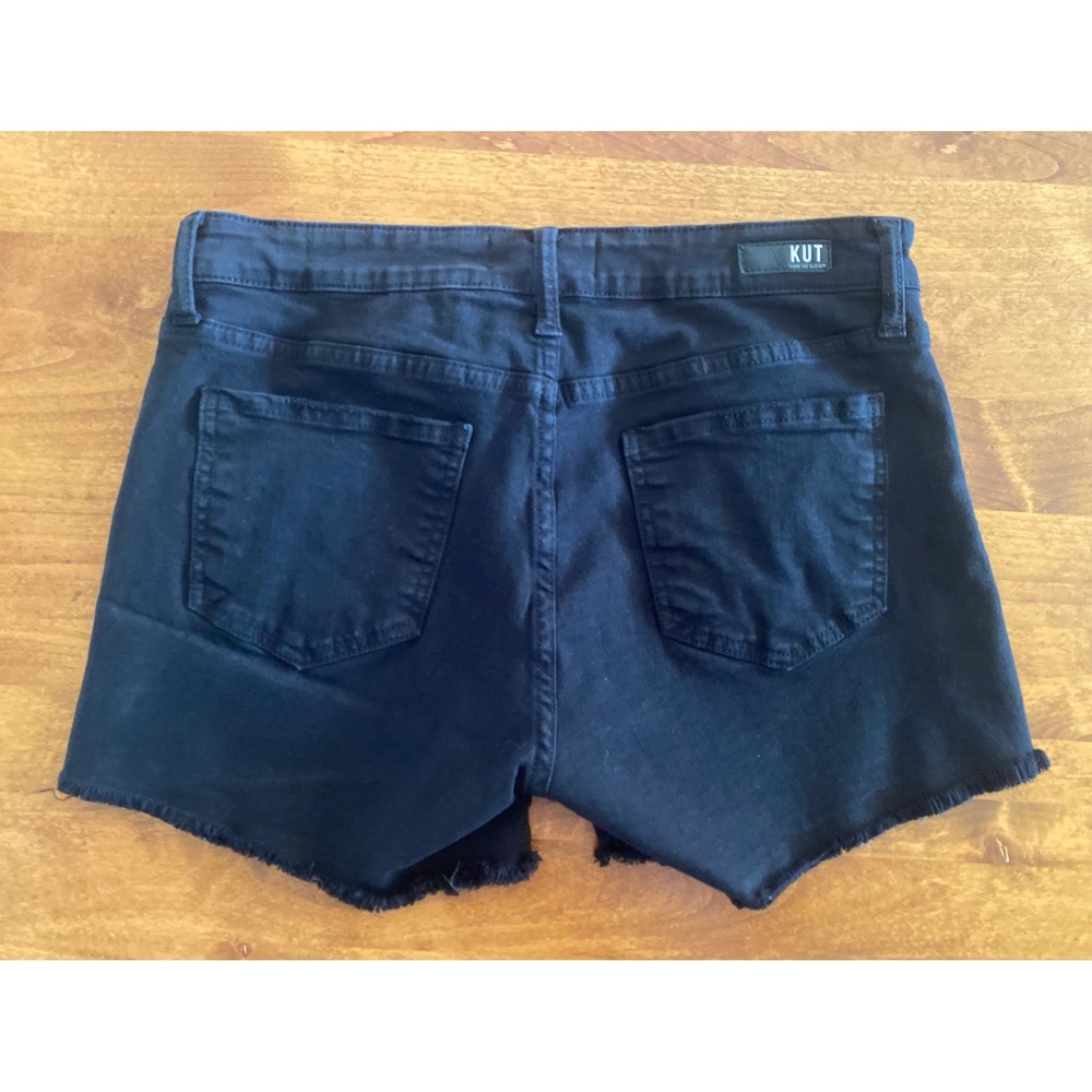 KUT from the Kloth Gidget Denim Shorts Fray Hem Black Wash Casual Size 8 EUC